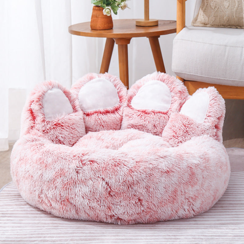 Lit rond pour chien et chat, grand tapis pour animaux de compagnie, longue peluche, sommeil profond, chaud, en forme de patte d'ours, coussin Super doux, lits calmes