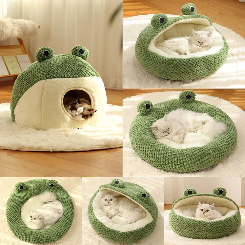 Nido para perro Gato, serie Little Frog, estera de felpa cálida, casa para mascotas de otoño e invierno, paquete completo, nido para perros pequeños, gatos, dentro de 5KG