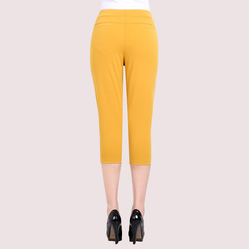 Pantalon décontracté taille haute de couleur unie pour femme