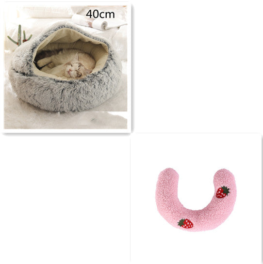 Lit d'hiver 2 en 1 pour chien et chat, lit rond en peluche chaud, maison douce et longue en peluche pour animaux de compagnie