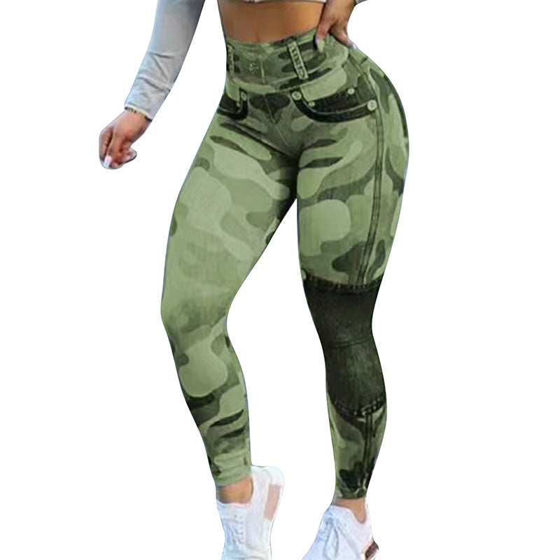 Leggings de yoga coupe slim camouflage imprimé multicolore pour femmes