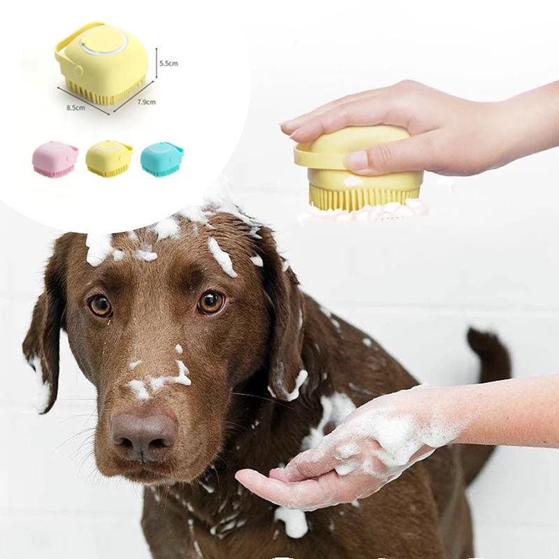 Gants de Massage de bain en Silicone pour Chien, brosse pour animaux de compagnie, outil de nettoyage de salle de bain, peigne pour chien, peut verser du shampoing, fournitures de toilettage pour chiens