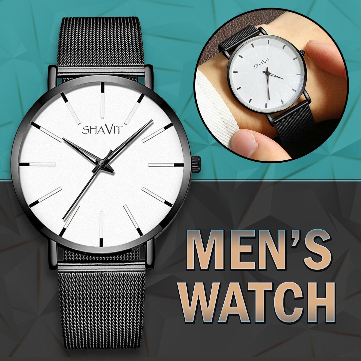 Montre étanche pour hommes, montre-bracelet classique à Quartz en acier inoxydable, de luxe