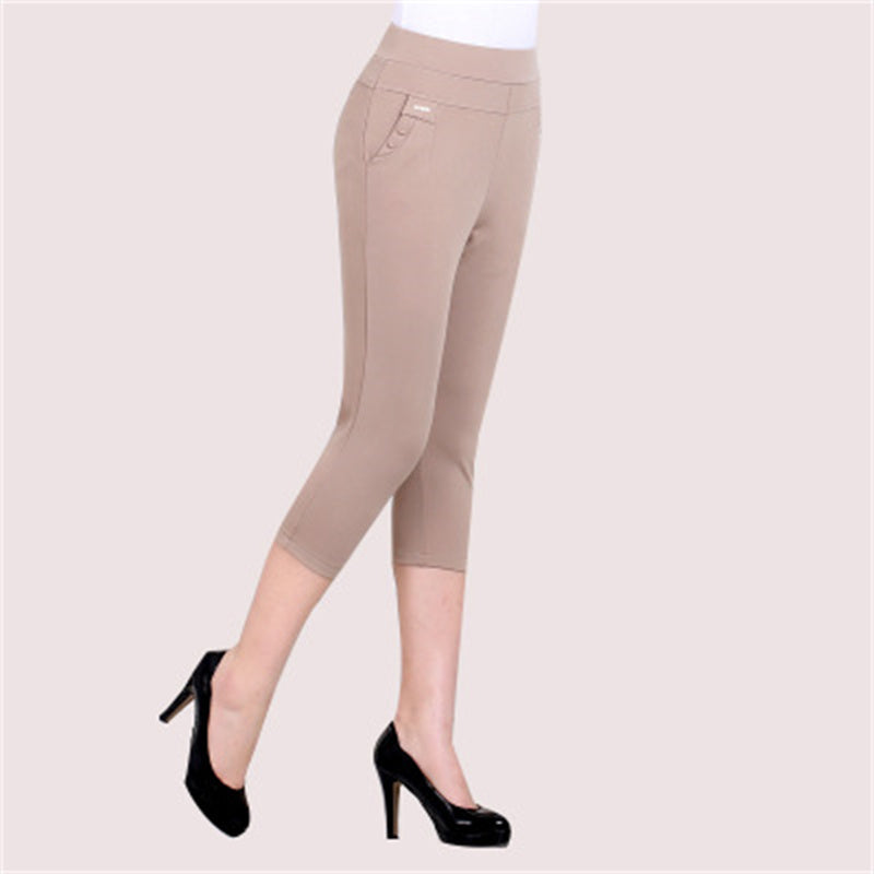 Pantalon décontracté taille haute de couleur unie pour femme