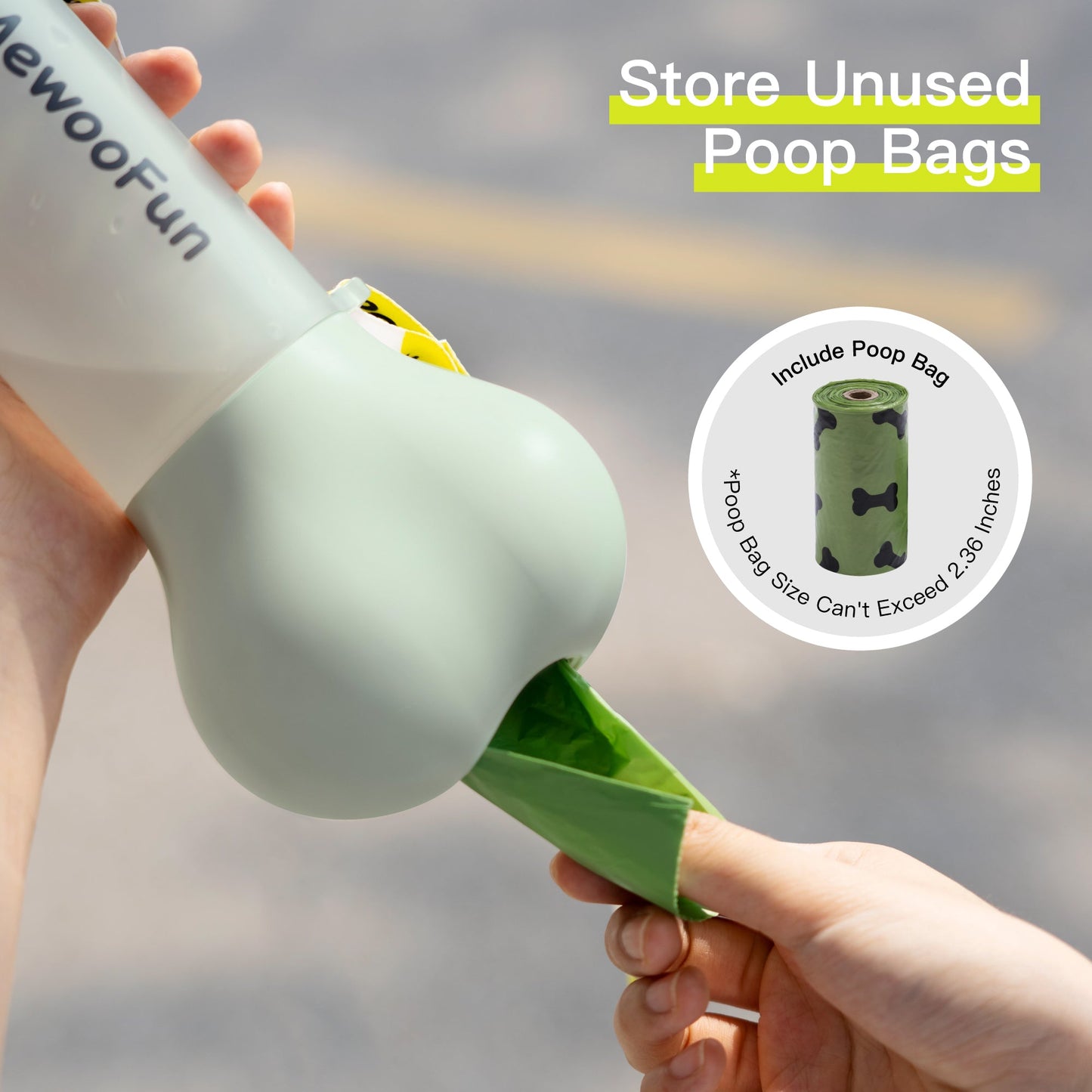 Mewoofun-tazón alimentador de botella de agua para perros y mascotas, 2 en 1, botella de comida portátil a prueba de fugas, para viajes al aire libre, incluye Bolsa para popó