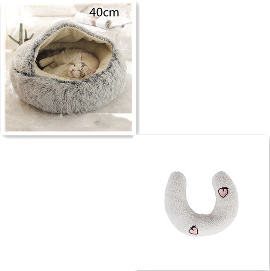 Lit d'hiver 2 en 1 pour chien et chat, lit rond en peluche chaud, maison douce et longue en peluche pour animaux de compagnie