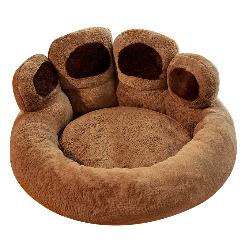 Cama para perros y gatos, estera redonda para mascotas grandes, casa larga de felpa para dormir profundo, cálida forma de pata de oso, cojín súper suave, camas tranquilas