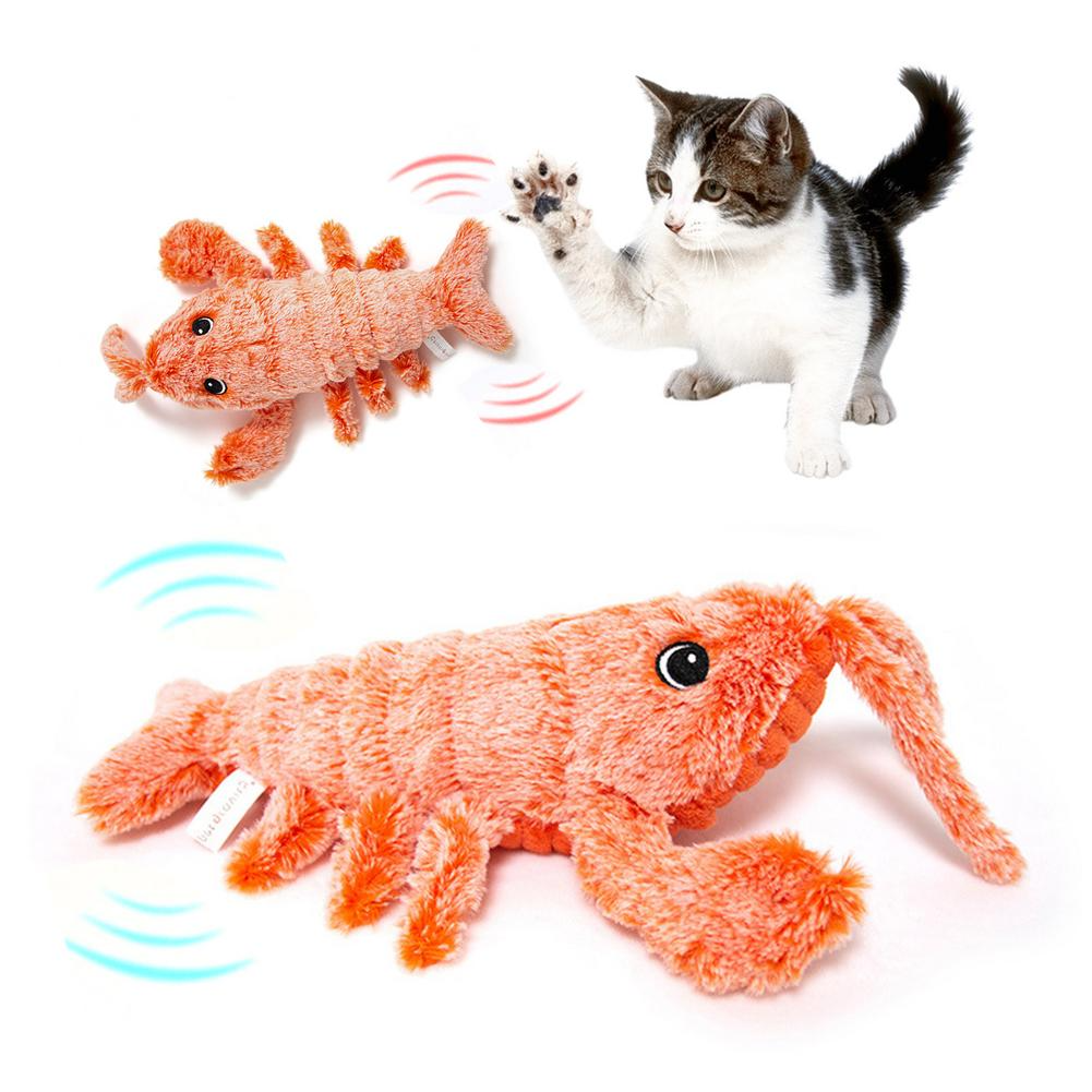 Jouets pour animaux de compagnie électrique saut de crevettes USB charge Simulation homard drôle chat en peluche animaux jouet