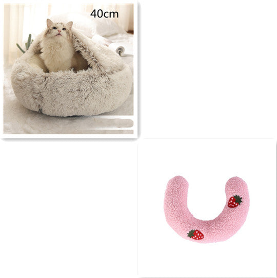 Lit d'hiver 2 en 1 pour chien et chat, lit rond en peluche chaud, maison douce et longue en peluche pour animaux de compagnie