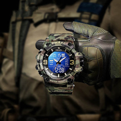 Montre électronique étanche d'extérieur, tactique lumineuse de sport de Camouflage